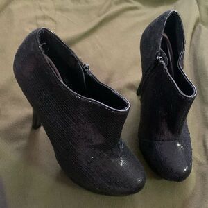 Black sequined stiletto boots, size 8
